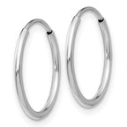 14k White Gold 1.2x16mm Polished Endless Tube Hoop Earrings