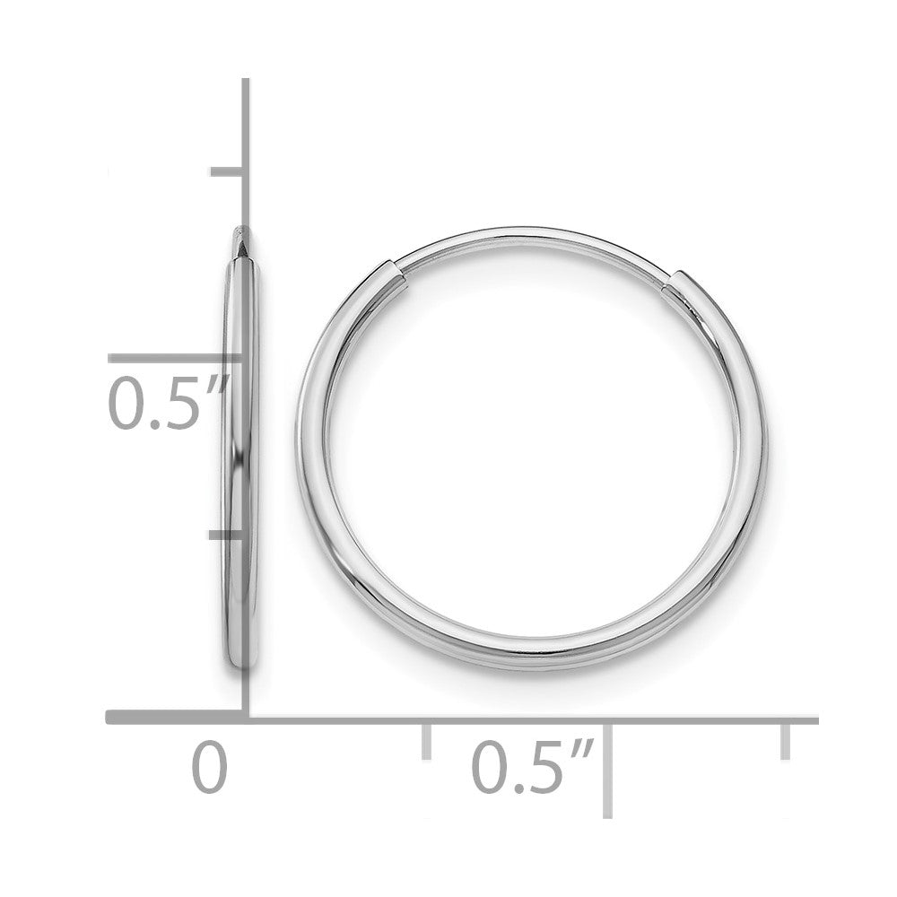 14k White Gold 1.2x16mm Polished Endless Tube Hoop Earrings