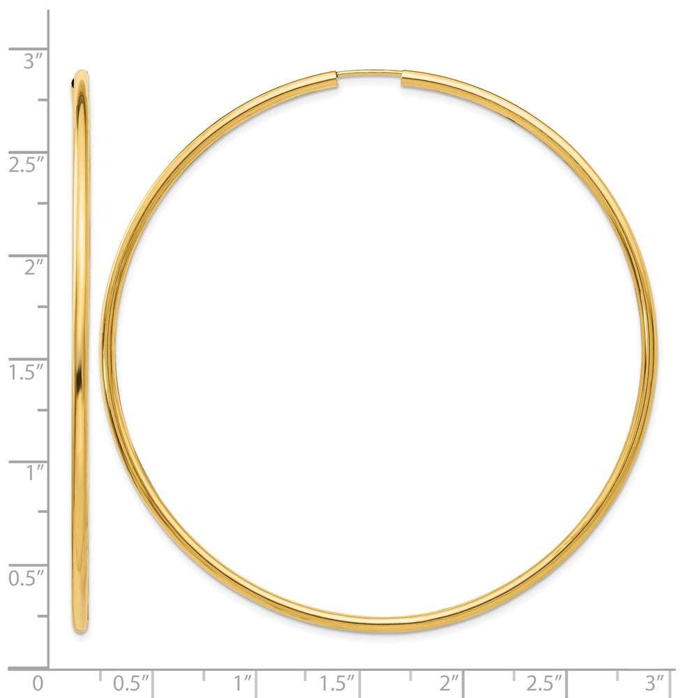 14K 2x70mm Polished Endless Tube Hoop Earrings