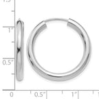 14k White Gold 3.00x25mm Polished Endless Tube Hoop Earrings