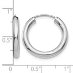 14k White Gold 3.00x20mm Polished Endless Tube Hoop Earrings