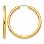 14k 3.00x35mm Polished Endless Tube Hoop Earrings