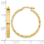 14K 3x32mm Polished with Diamond-Cut Edge Tube Hoop Earrings