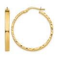 14K 3x32mm Polished with Diamond-Cut Edge Tube Hoop Earrings