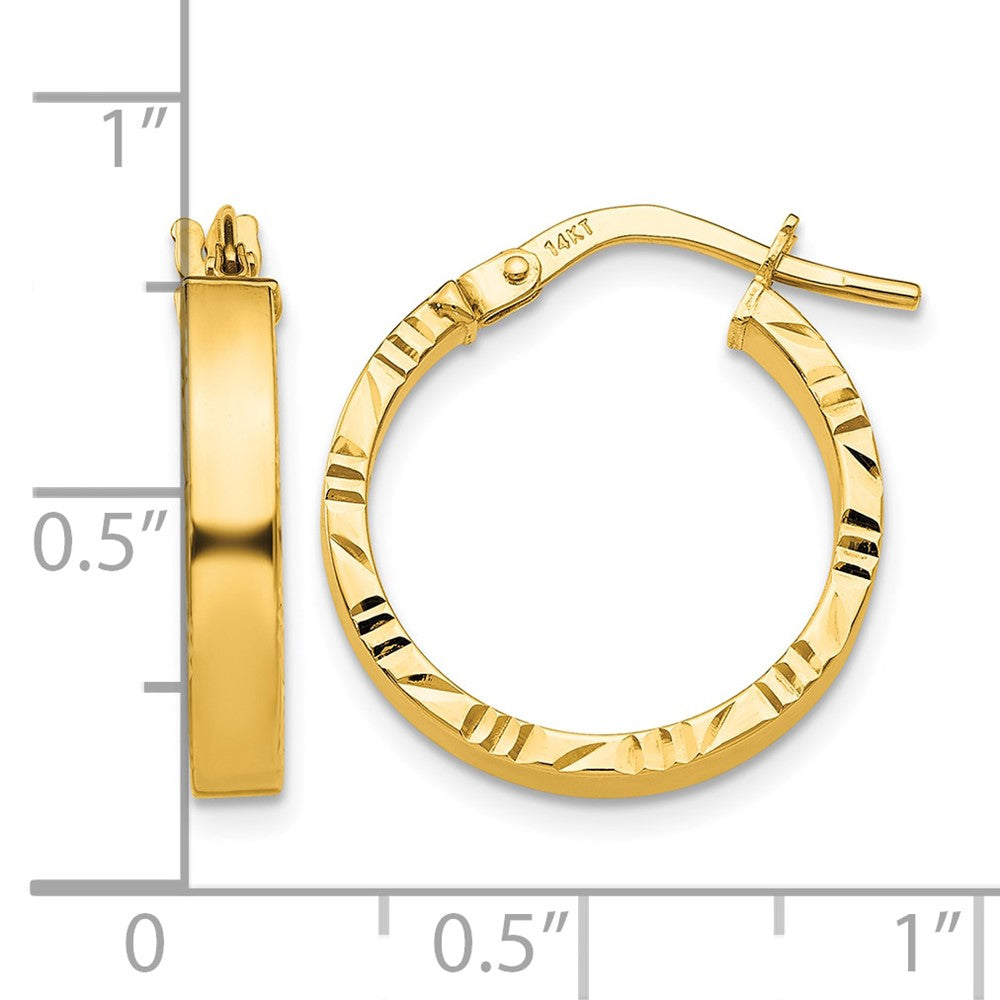 14K 3x20mm Polished with Diamond-Cut Edge Tube Hoop Earrings