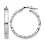 14K White Gold 3x26mm Polished with Diamond-Cut Edge Tube Hoop Earrings