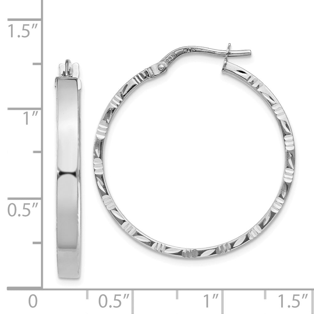 14K White Gold 3x32mm Polished with Diamond-Cut Edge Tube Hoop Earrings