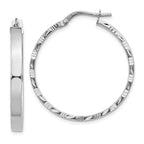 14K White Gold 3x32mm Polished with Diamond-Cut Edge Tube Hoop Earrings
