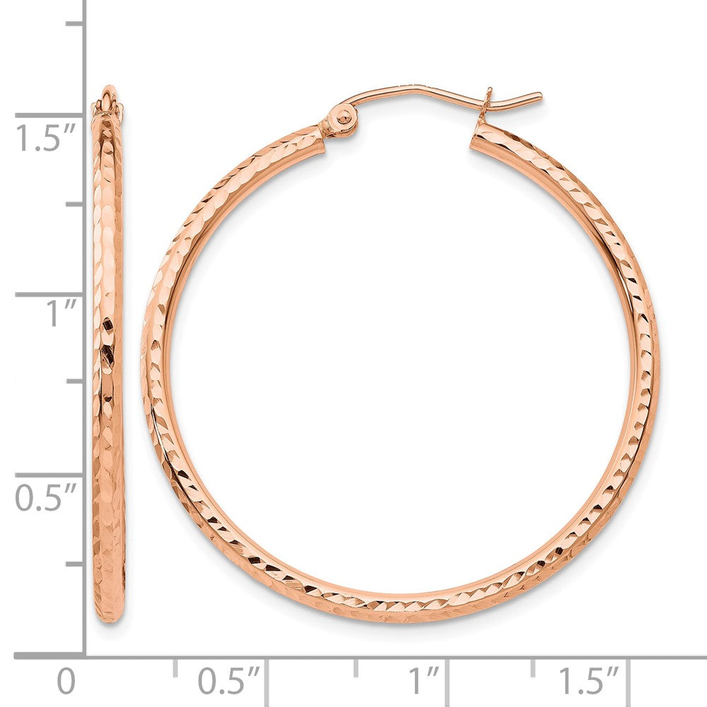 14k Rose Gold 2x35mm Polished Lightweight Diamond-cut Tube Hoop Earrings