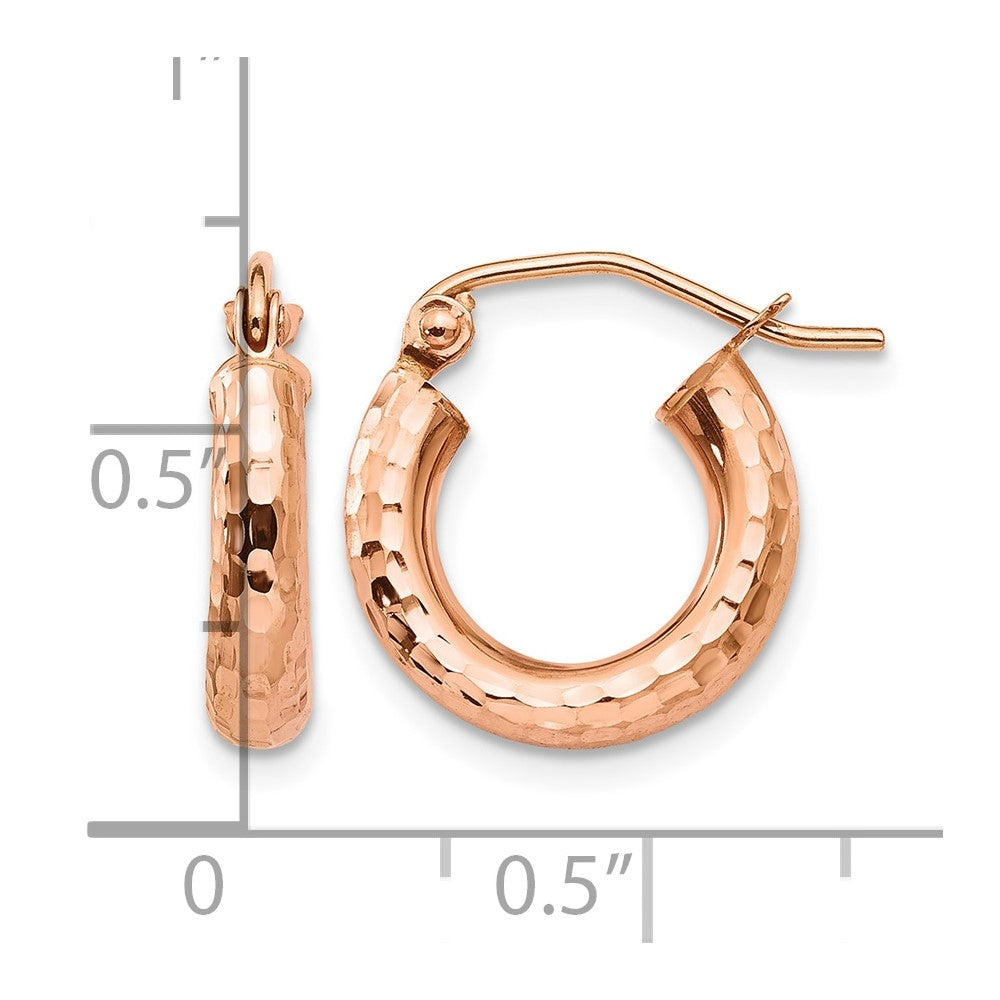 14k Rose Gold 3.25x14mm Polished Lightweight Diamond-cut Tube Hoop Earrings