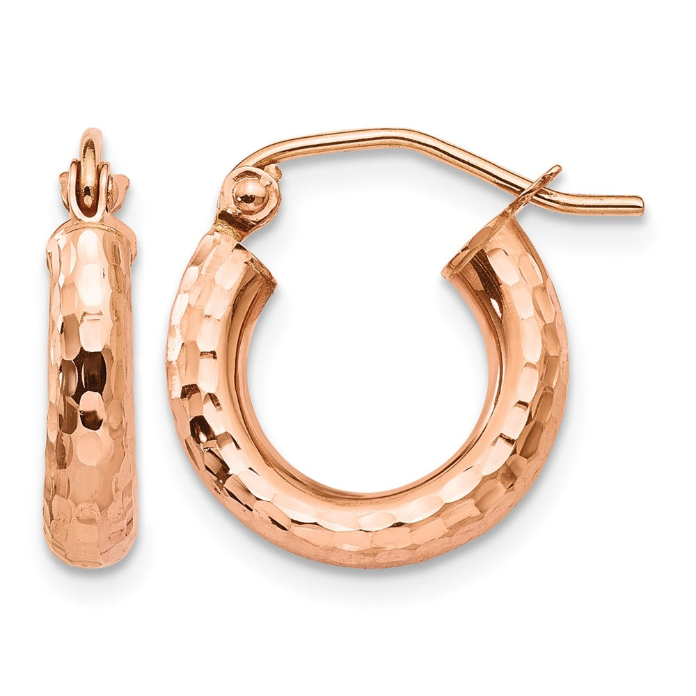 14k Rose Gold 3.25x14mm Polished Lightweight Diamond-cut Tube Hoop Earrings