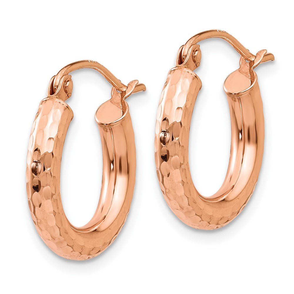 14k Rose Gold 3x16mm Polished Lightweight Diamond-cut Tube Hoop Earrings