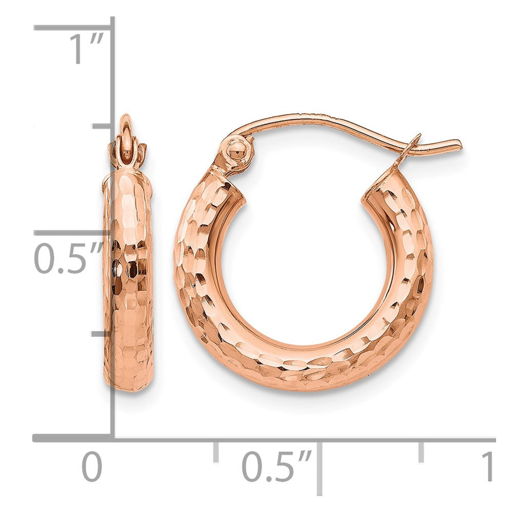 14k Rose Gold 3x16mm Polished Lightweight Diamond-cut Tube Hoop Earrings