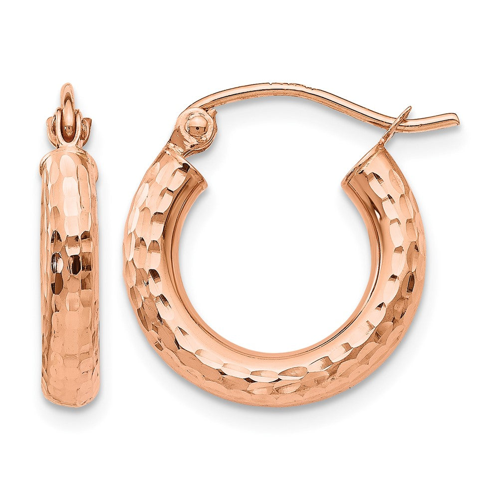 14k Rose Gold 3x16mm Polished Lightweight Diamond-cut Tube Hoop Earrings