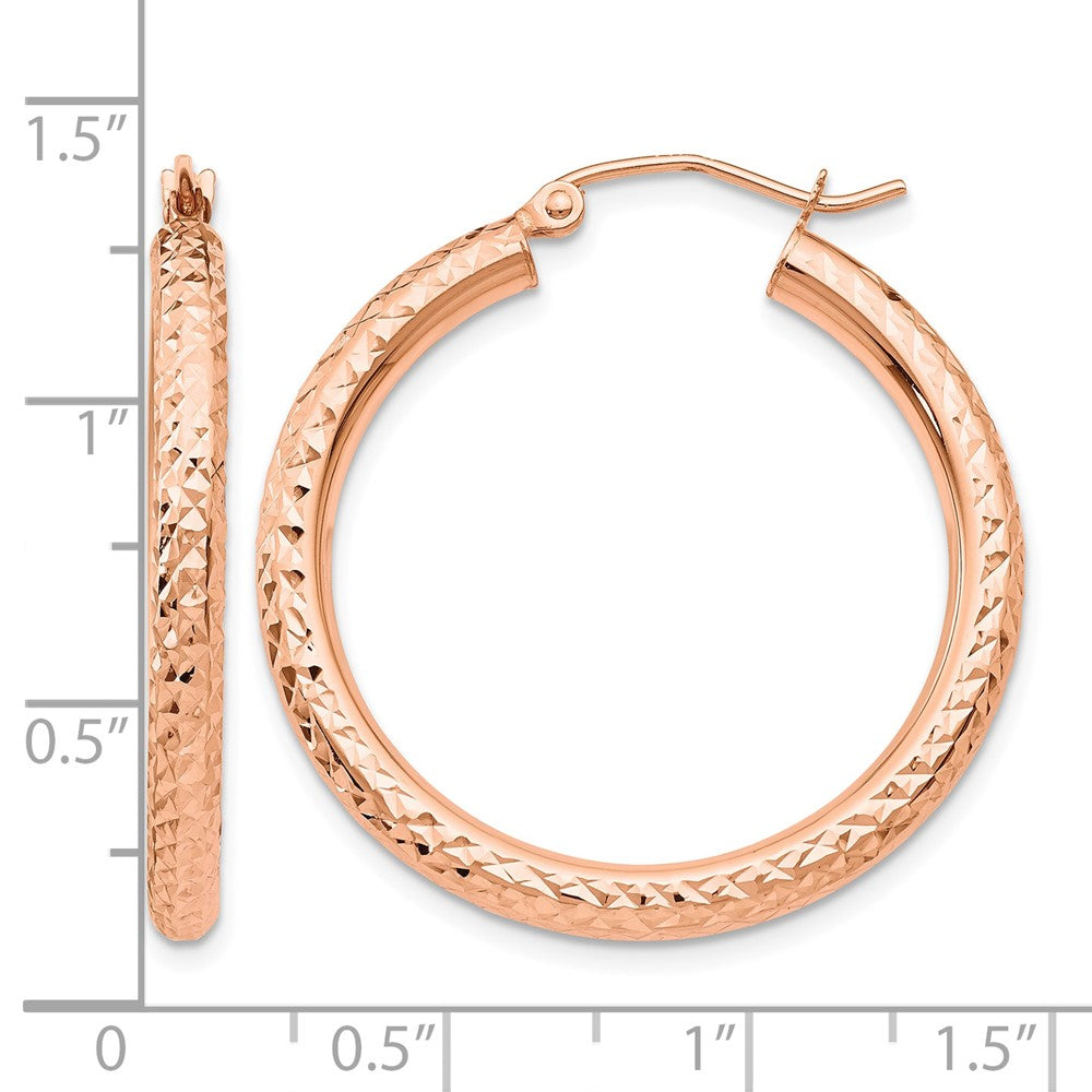 14k Rose Gold 3x30mm Diamond-cut Round Tube Hoop Earrings