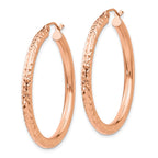 14k Rose Gold 3x35mm Diamond-cut Round Tube Hoop Earrings