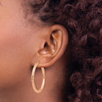 14k Rose Gold 3x35mm Diamond-cut Round Tube Hoop Earrings