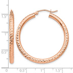 14k Rose Gold 3x35mm Diamond-cut Round Tube Hoop Earrings