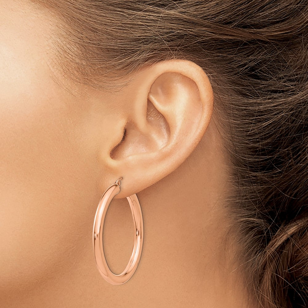 14k Rose Gold 4x40mm Polished Tube Hoop Earrings