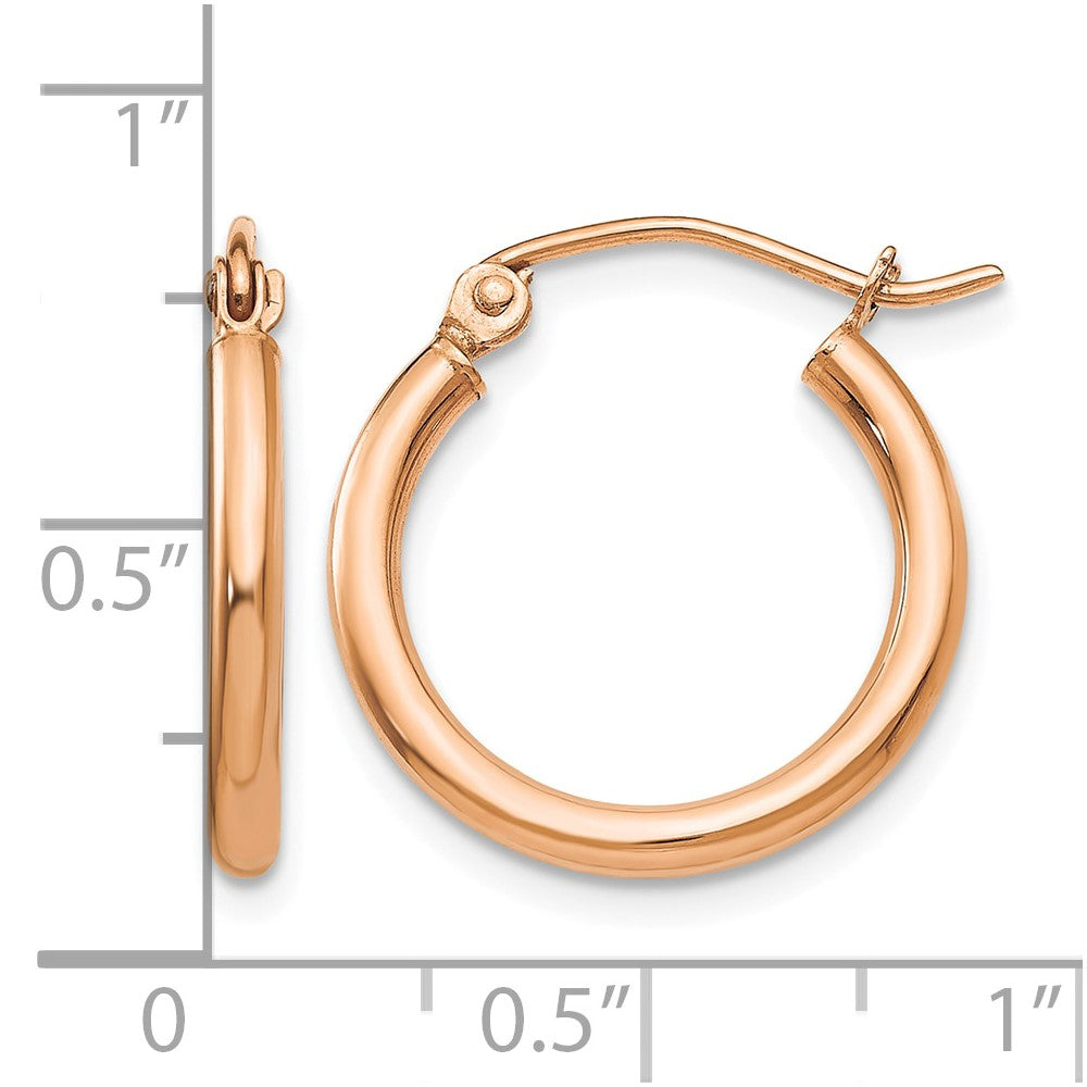 14k Rose Gold 2.5x17mm Polished Lightweight Tube Hoop Earrings