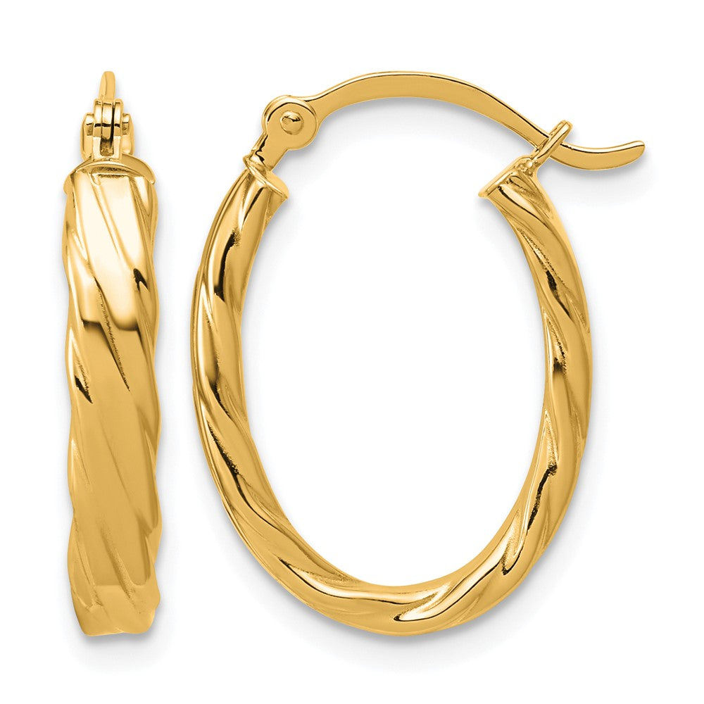 14K 3mm Patterned Oval Hoop Earrings