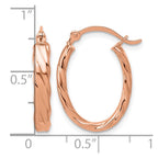 14K Rose Gold 3mm Patterned Oval Hoop Earrings