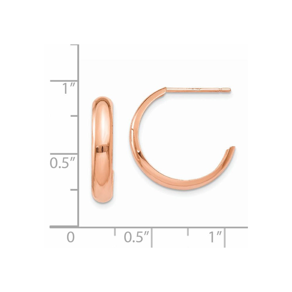 14k Rose Gold 3.5x17mm Polished J-Hoop Post Earrings