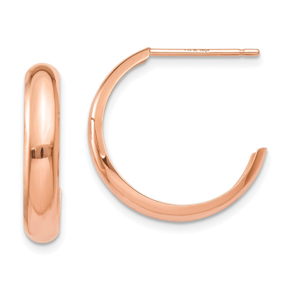 14k Rose Gold 3.5x17mm Polished J-Hoop Post Earrings