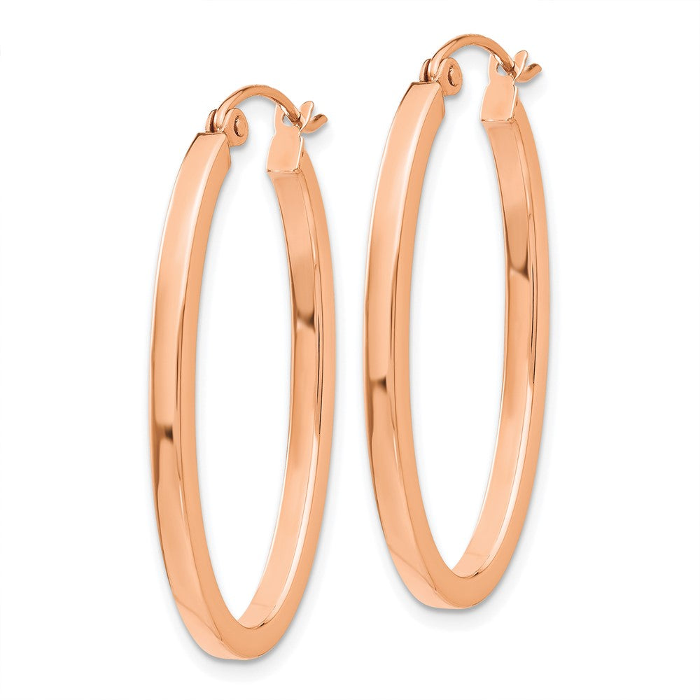 14k Rose Gold 2x30mm Polished Oval Tube Hoop Earrings