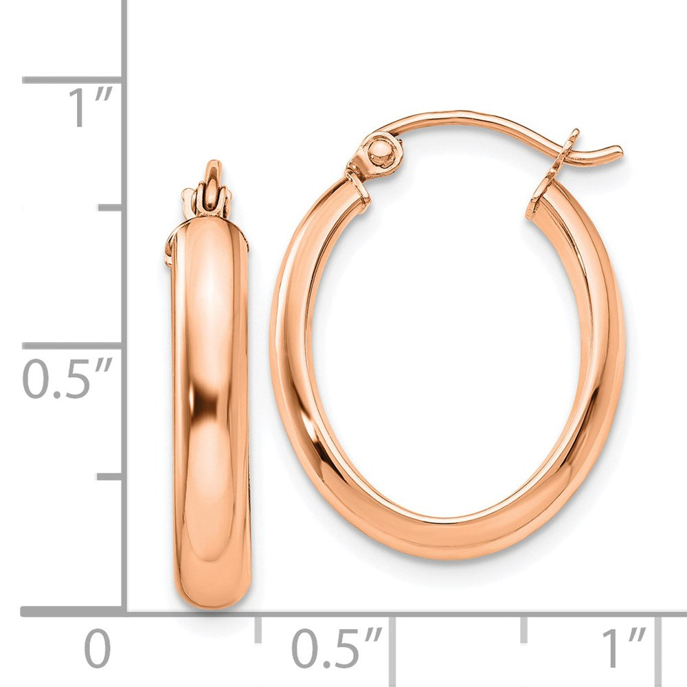 14k Rose Gold 3.75x21mm Polished Oval Tube Hoop Earrings