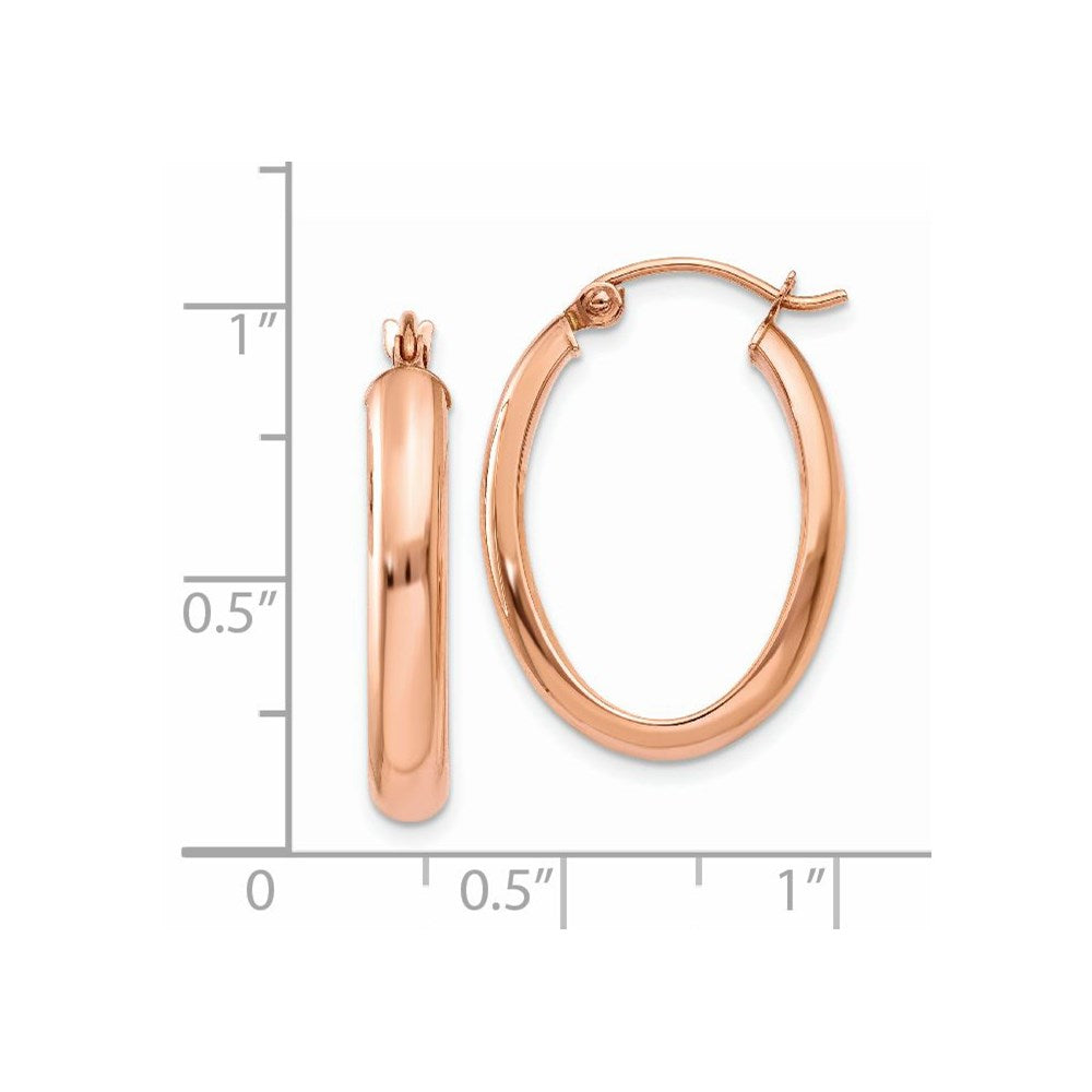 14k Rose Gold 3.75x25mm Polished Oval Tube Hoop Earrings