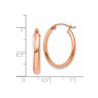 14k Rose Gold 3.75x25mm Polished Oval Tube Hoop Earrings