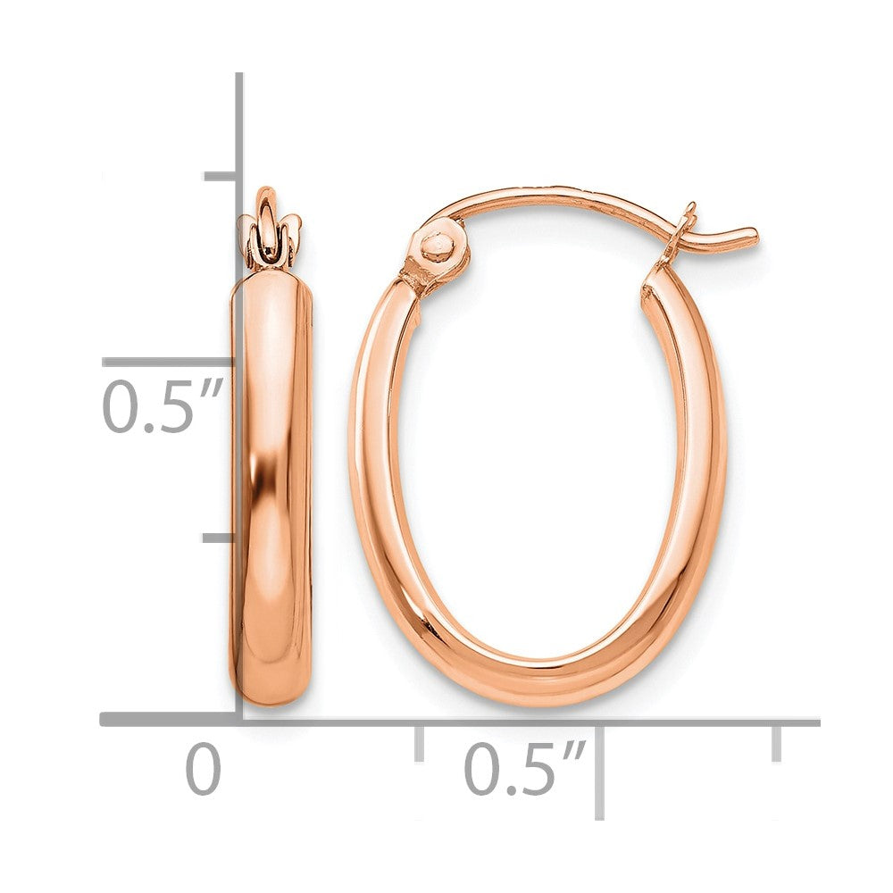 14k Rose Gold 2.75x18mm Polished Oval Tube Hoop Earrings