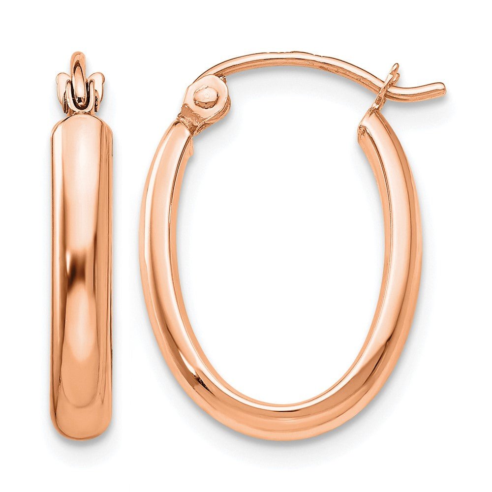 14k Rose Gold 2.75x18mm Polished Oval Tube Hoop Earrings