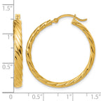 14K Large 3mm Patterned Hoop Earrings