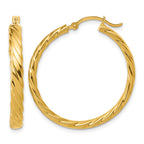 14K Large 3mm Patterned Hoop Earrings