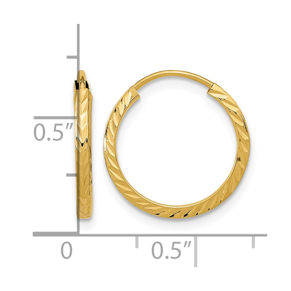 14k 1.35x15mm Diamond-cut Square-Tube Endless Hoop Earrings