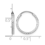 14k White Gold 1.35x15mm Diamond-cut Square-Tube Endless Hoop Earrings