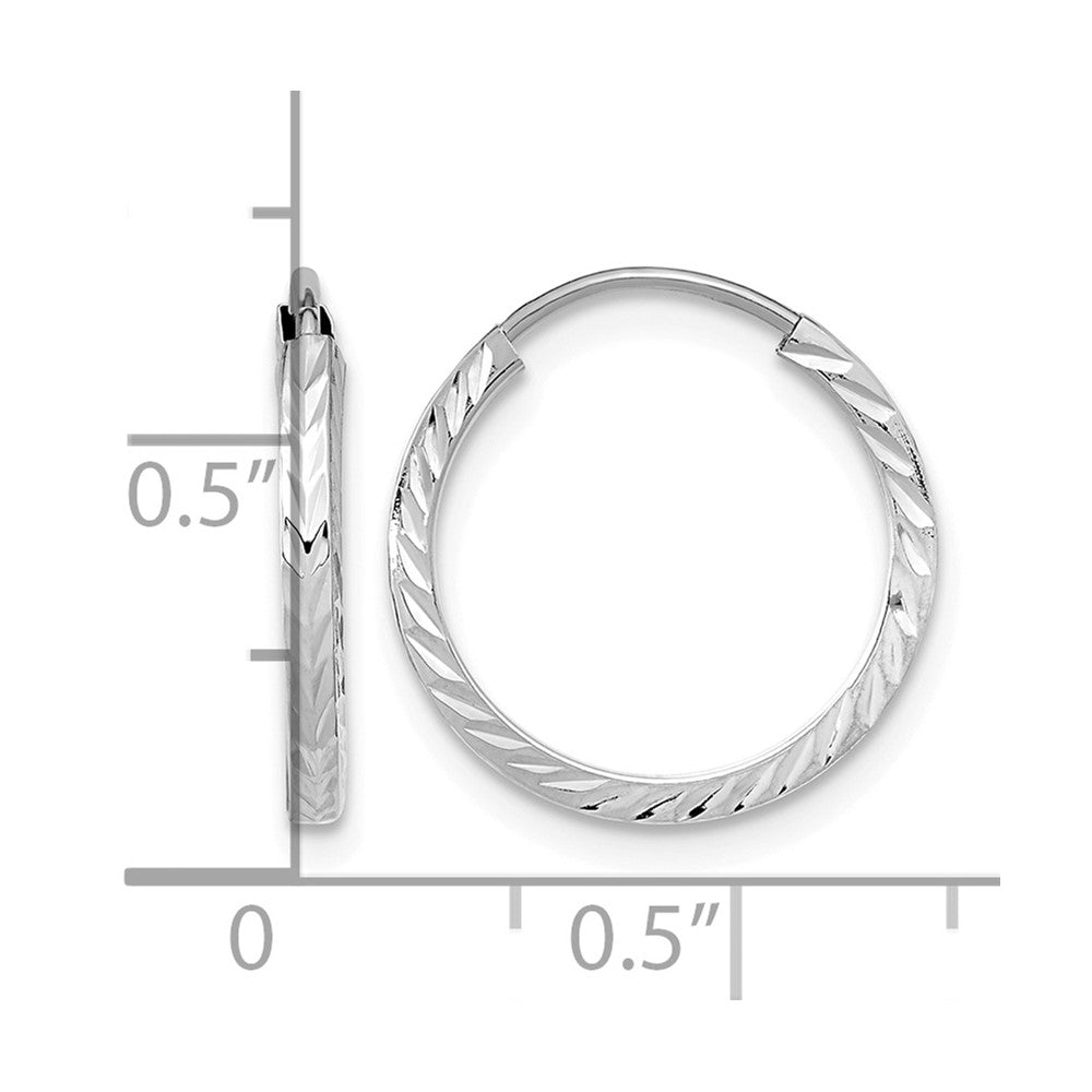 14k White Gold 1.35x15mm Diamond-cut Square-Tube Endless Hoop Earrings