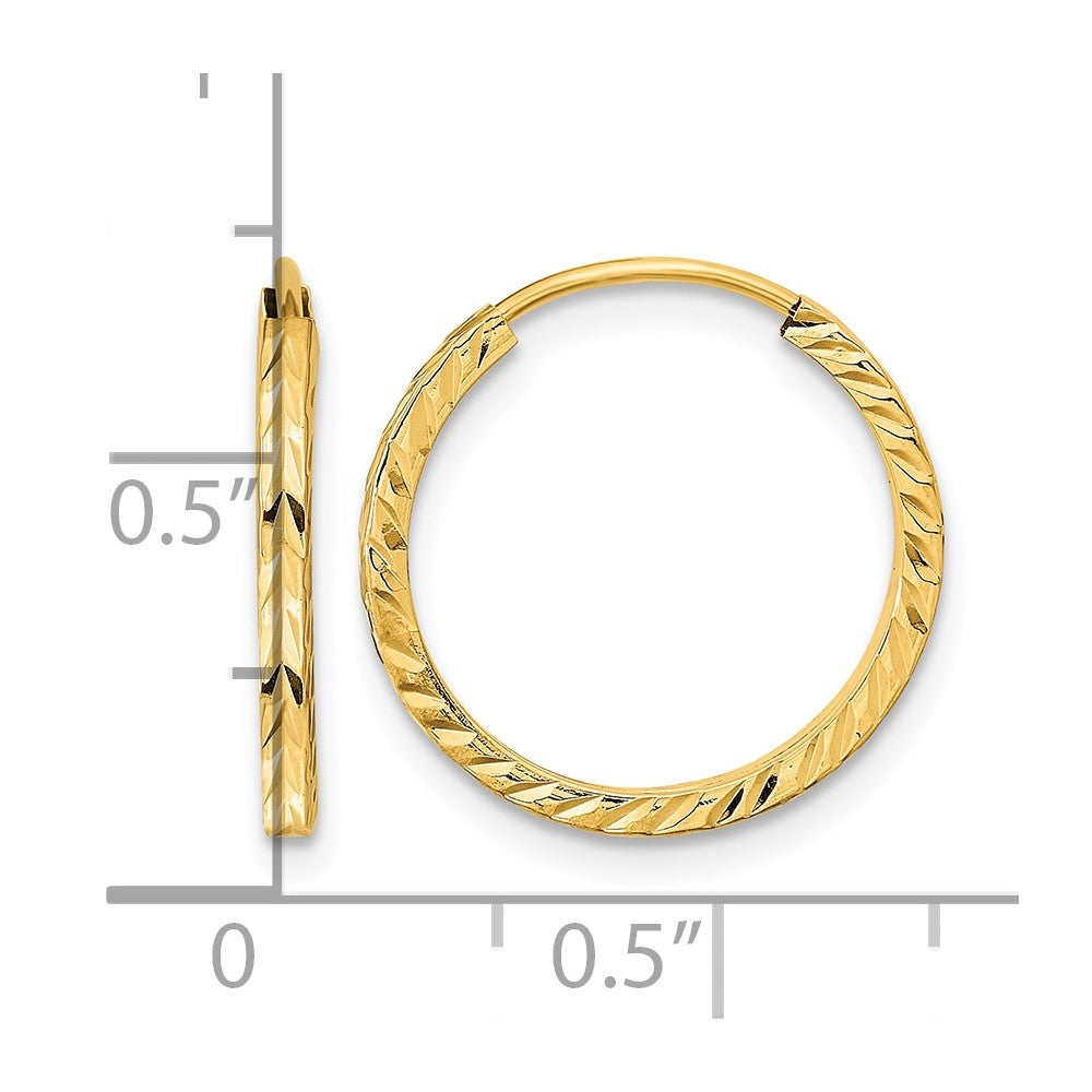 14k 1.35x17mm Diamond-cut Square-Tube Endless Hoop Earrings