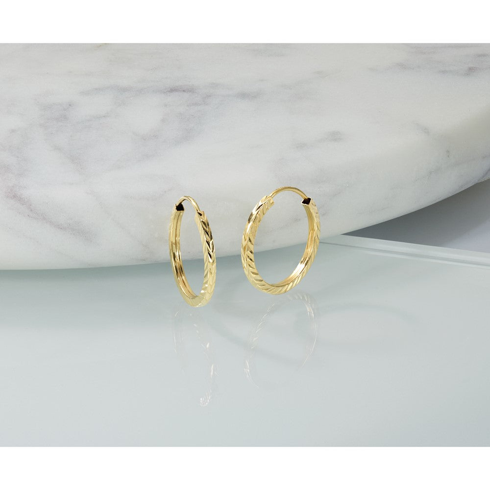 14k 1.35x17mm Diamond-cut Square-Tube Endless Hoop Earrings