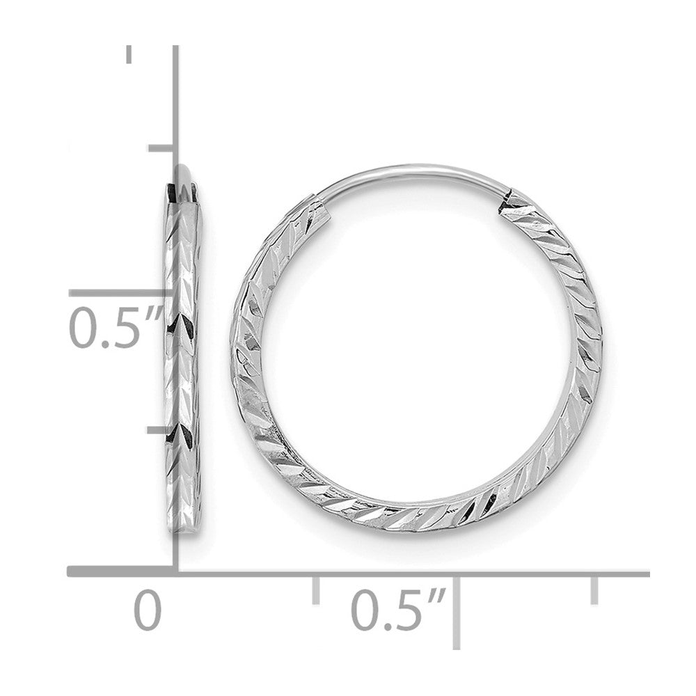 14k White Gold 1.35x17mm Diamond-cut Square-Tube Endless Hoop Earrings