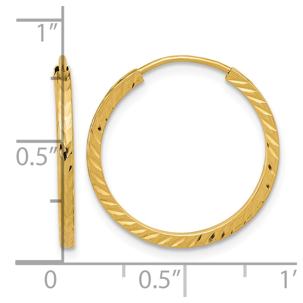 14k 1.35x20mm Diamond-cut Square-Tube Endless Hoop Earrings