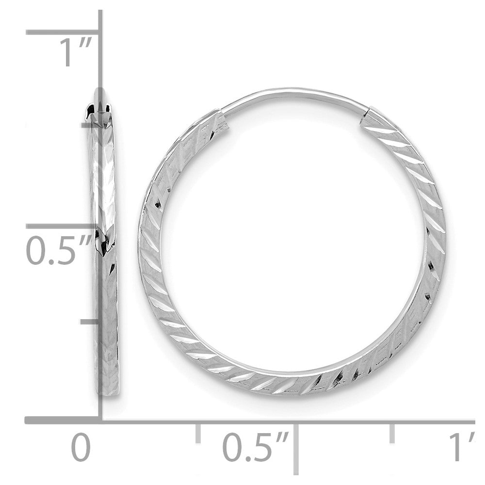 14k White Gold 1.35x20mm Diamond-cut Square-Tube Endless Hoop Earrings