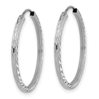 14k White Gold 1.35x25mm Diamond-cut Square-Tube Endless Hoop Earrings