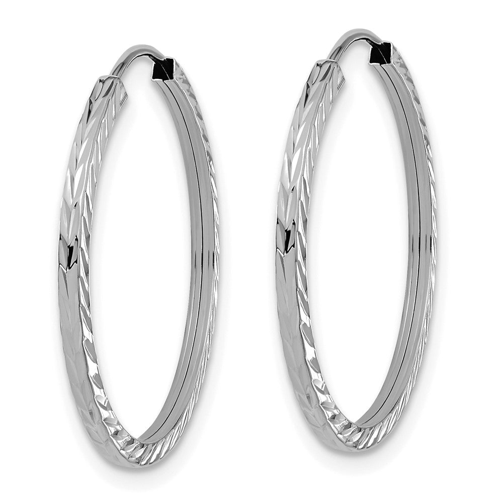 14k White Gold 1.35x25mm Diamond-cut Square-Tube Endless Hoop Earrings