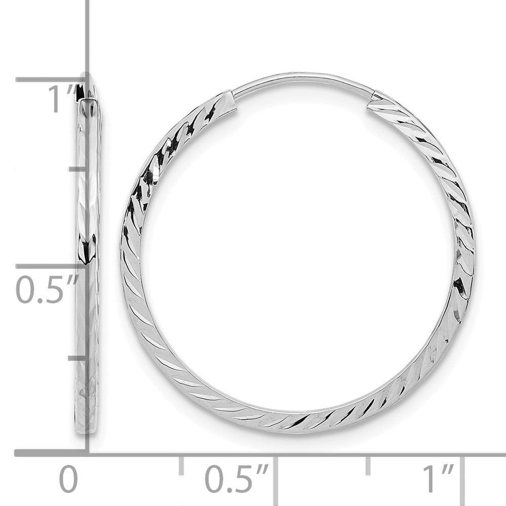 14k White Gold 1.35x25mm Diamond-cut Square-Tube Endless Hoop Earrings