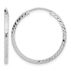 14k White Gold 1.35x25mm Diamond-cut Square-Tube Endless Hoop Earrings