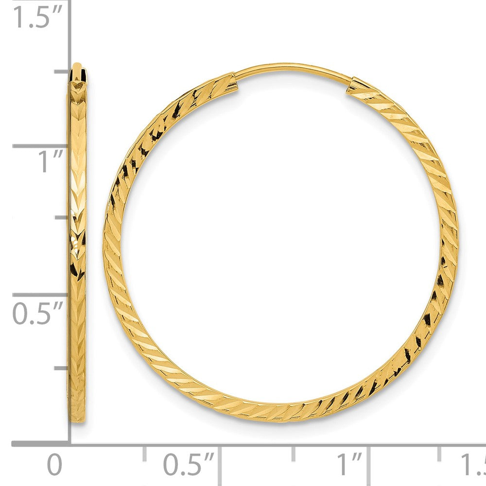 14k 1.35x30mm Diamond-cut Square-Tube Endless Hoop Earrings