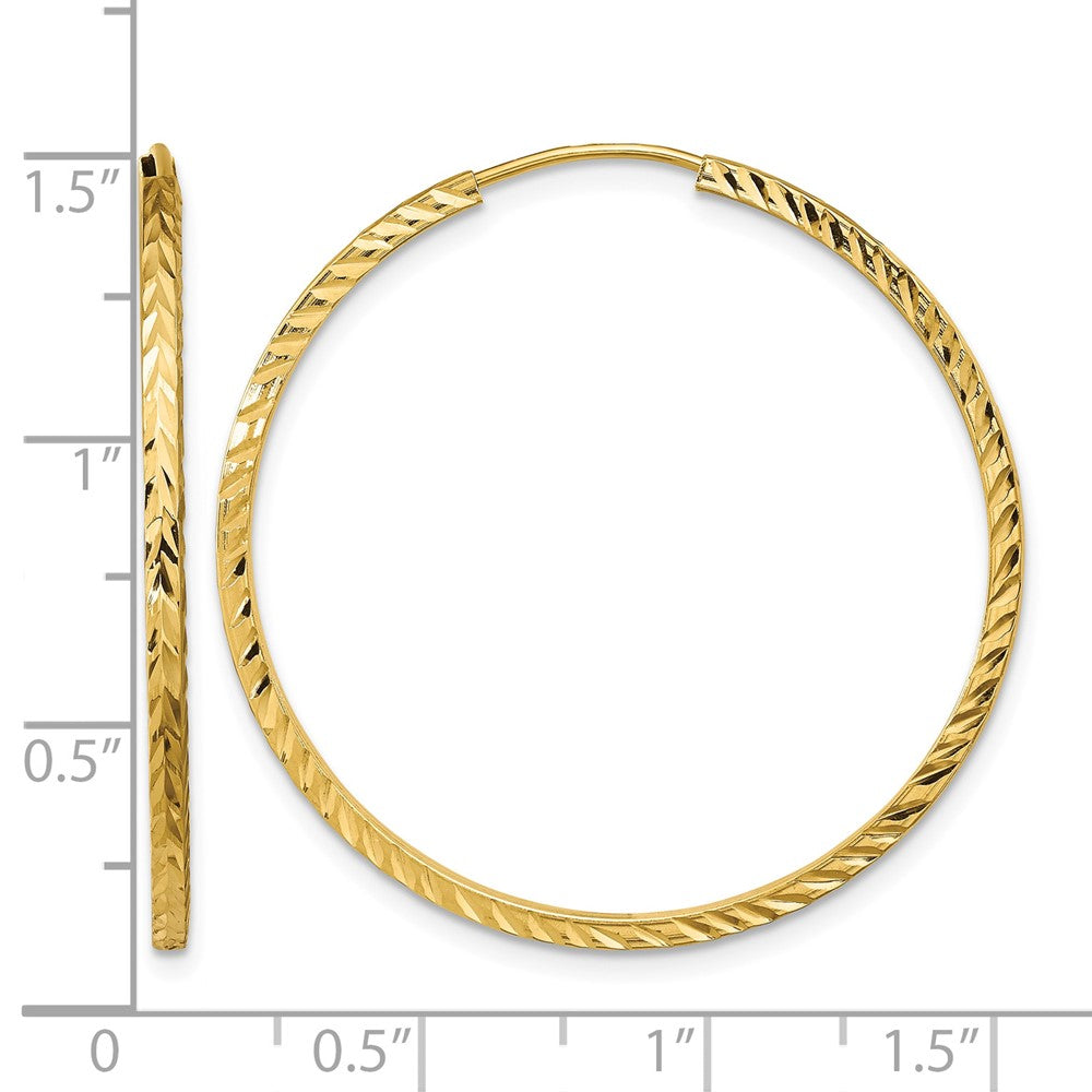 14k 1.35x35mm Diamond-cut Square-Tube Endless Hoop Earrings